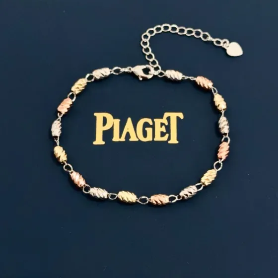 Piaget Tri-Tone Textured Bead Chain bracelet Tri-tone silver yellow gold rose gold metal no gemstones 18cm with 3cm extender