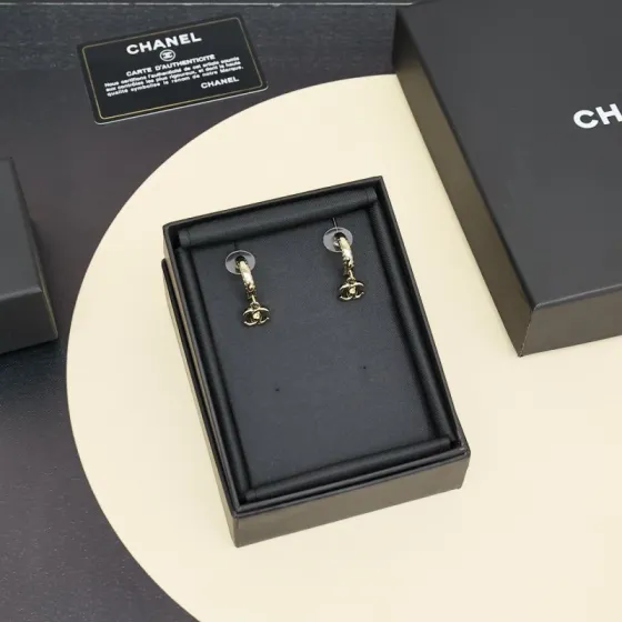 Chanel 25B CC Drop Hoop Earrings earrings Light Gold Metal One Size