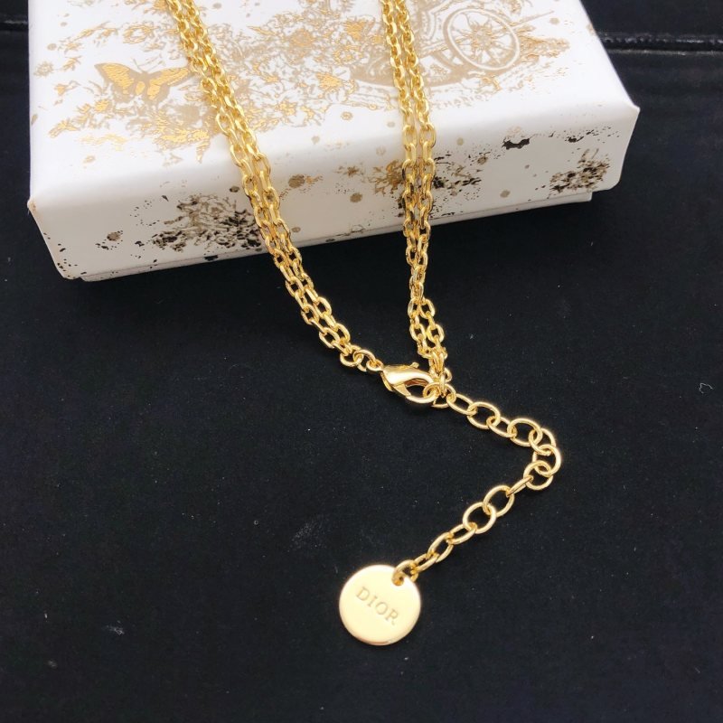 Dior DXL0271 CD Logo Bee Double Layer Necklace necklace Gold-tone metal with clear crystal pave on CD logo gold-tone bee charm 42cm with 5cm extender