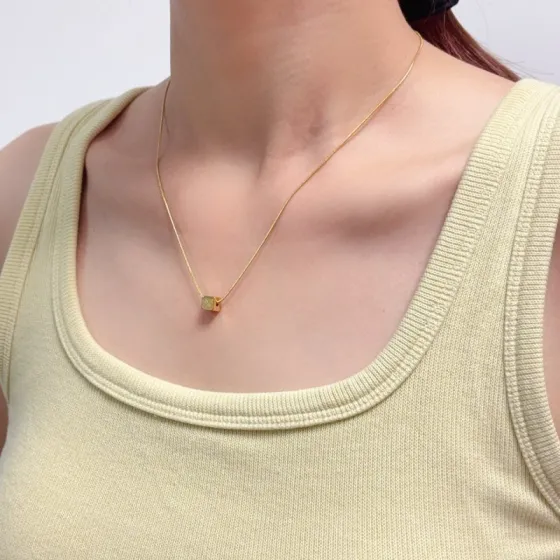 Celine Triomphe Cube Pendant Necklace necklace 14K gold tone metal no accent stones 45cm