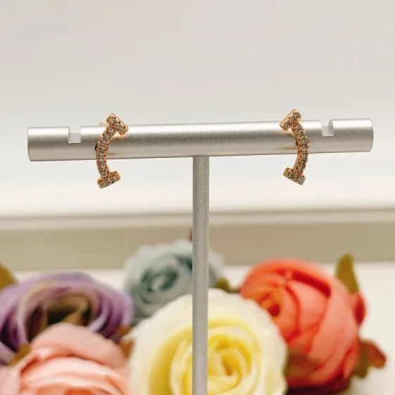 Tiffany Co T Smile earrings 18k rose gold with clear diamonds 10mm width