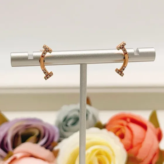 Tiffany Co T Smile earrings rose gold clear diamond 10mm width