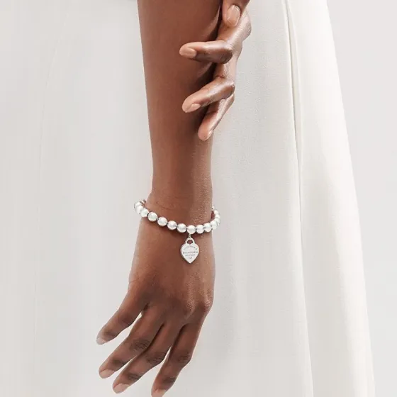 Tiffany Co Return to Tiffany Heart Tag Bead Bracelet bracelet Sterling silver polished silver metal no accent stones 7 inches