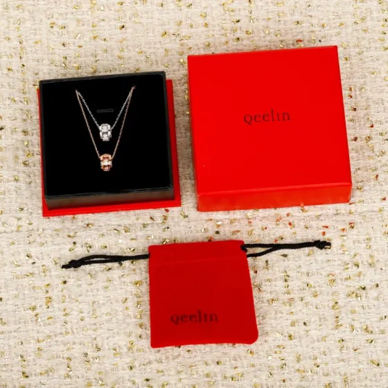 Qeelin Wulu necklace 18K rose gold 18K white gold with pave diamonds 42cm