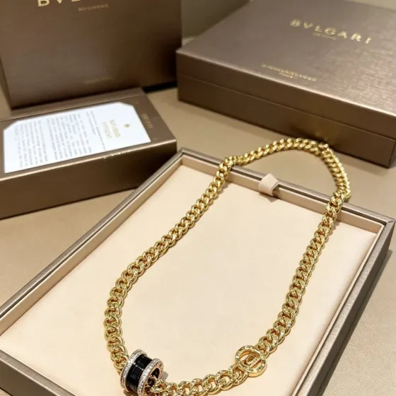Bvlgari B zero1 necklace 18K yellow gold black ceramic diamond 45cm