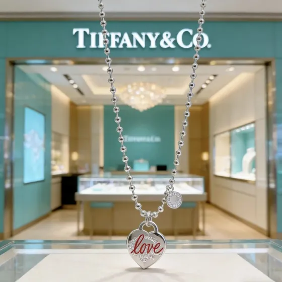 Tiffany Co Return to Tiffany Love Heart Tag necklace sterling silver with red enamel 60cm