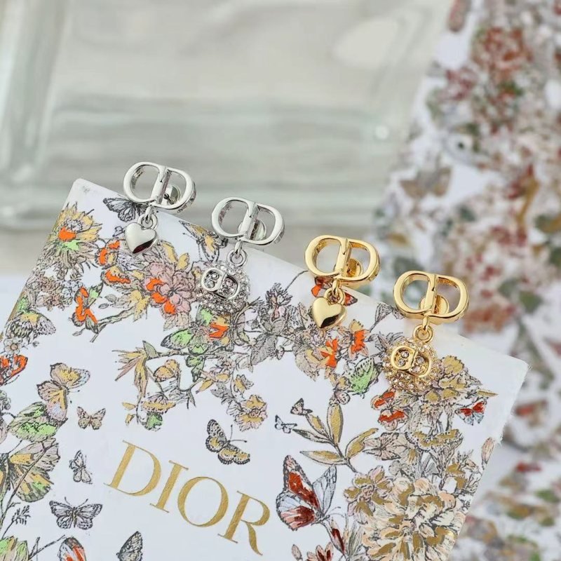 Dior CD Heart Crystal Drop Earrings earrings Silver-tone metal with silver heart charm and clear crystals Gold-tone metal with gold heart charm and clear crystals One Size drop length approx 1 5cm