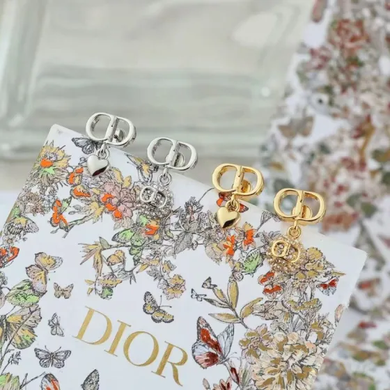 Dior CD Heart Crystal Drop Earrings earrings Silver-tone metal with silver heart charm and clear crystals Gold-tone metal with gold heart charm and clear crystals One Size drop length approx 1 5cm