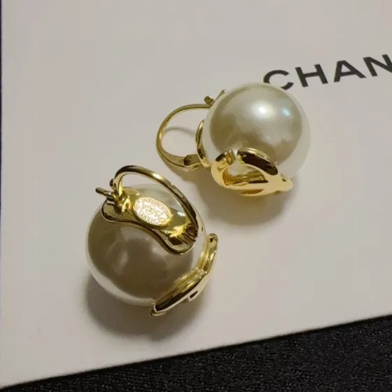 Chanel CC Logo Pearl Drop Earrings earrings gold-tone metal cream white faux pearl 1 5cm pearl diameter 2 5cm total drop length