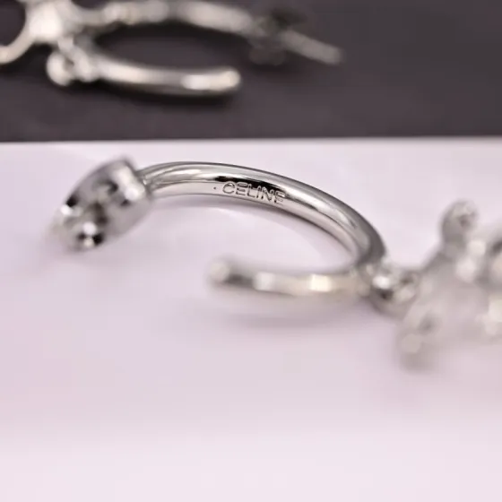 Celine Triomphe earrings silver-toned metal no accent stones 12mm hoop diameter