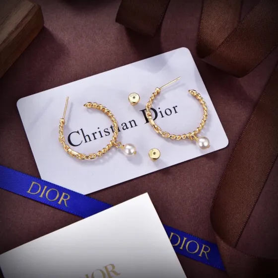 Dior 30 Montaigne earrings gold metal with white pearl 2 5cm hoop diameter