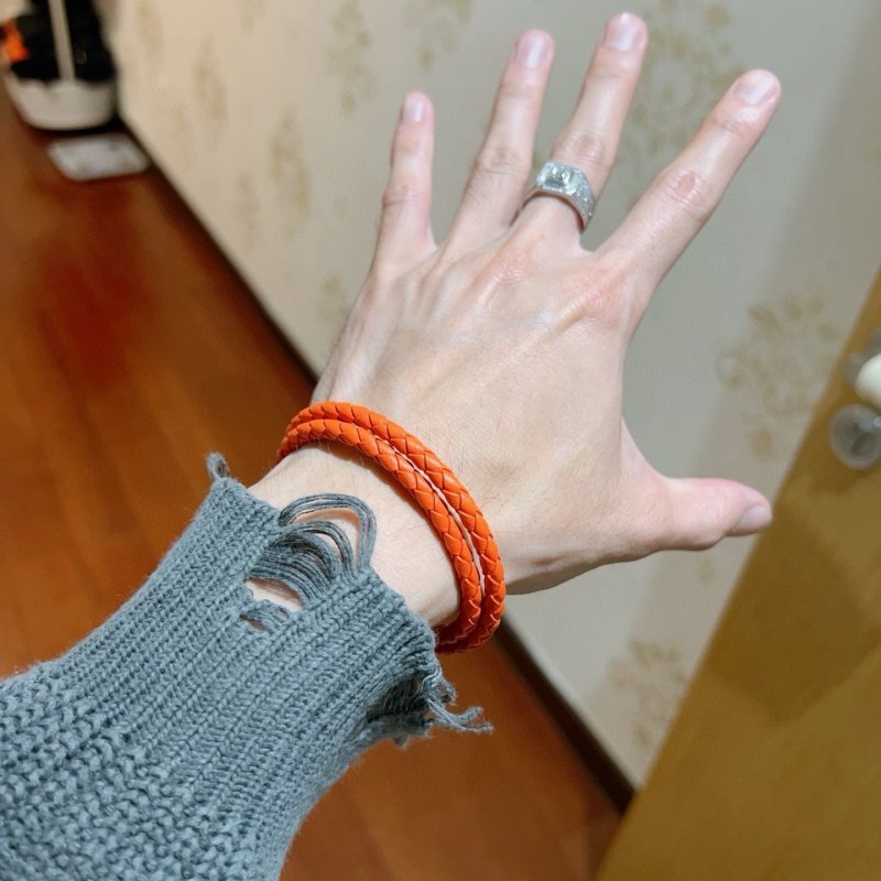 Hermes Goliath Double Tour Braided Leather Bracelet bracelet Orange braided leather with black enamel clasp 40cm double wrap length