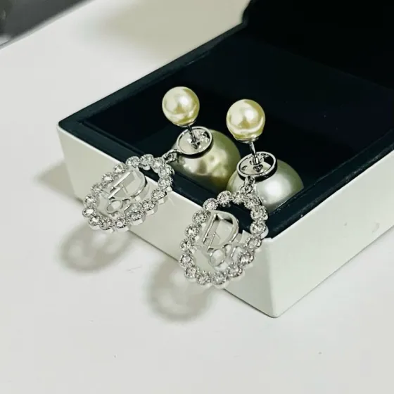 Dior Tribales earrings Silver-toned metal white resin pearl clear crystal One Size