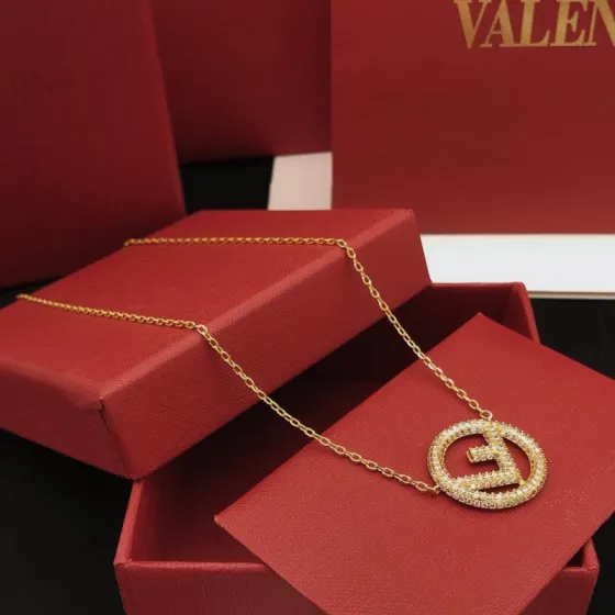 Fendi F is Fendi necklace gold-tone metal with clear pave crystals 45cm