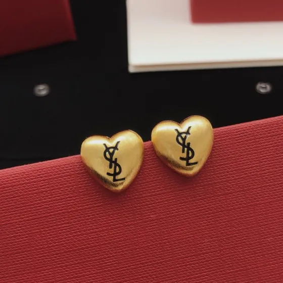 Saint Laurent YED0079 Heart Cassandre Stud Earrings earrings brushed gold-tone metal with black enamel logo 1 2cm stud diameter