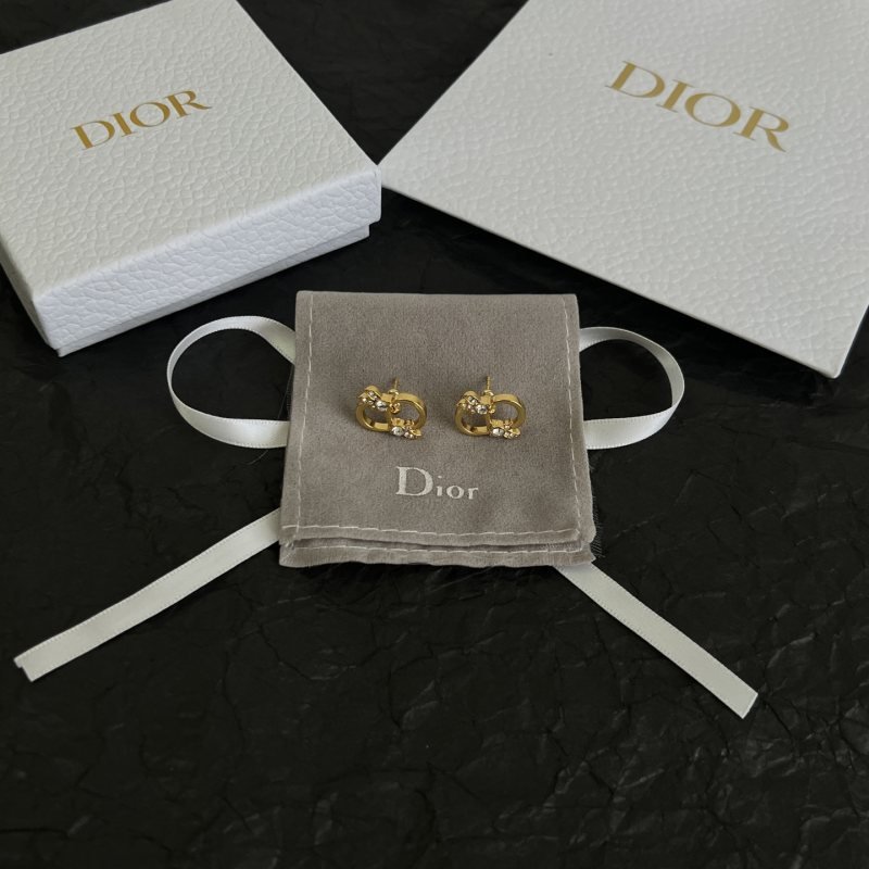 Dior CD Logo Crystal Stud Earrings earrings gold-tone metal with clear crystal accents 1 2cm stud diameter