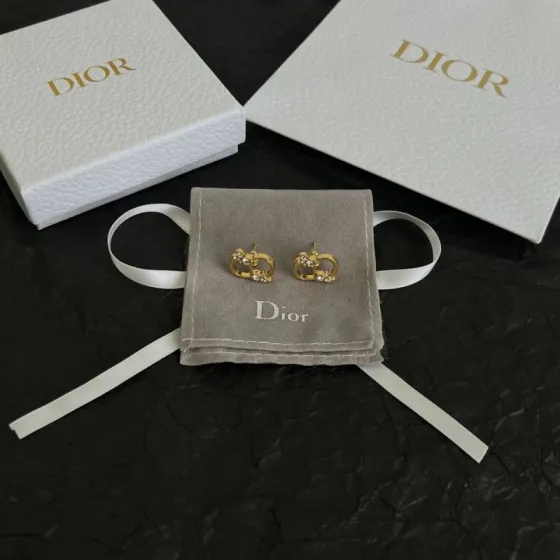 Dior CD Logo Crystal Stud Earrings earrings gold-tone metal with clear crystal accents 1 2cm stud diameter