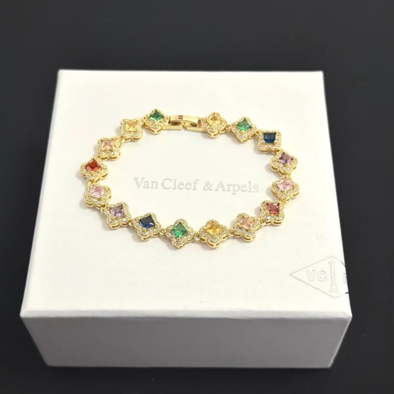 Van Cleef Arpels Alhambra bracelet yellow gold metal with multicolor gemstones and white diamond accents 18cm