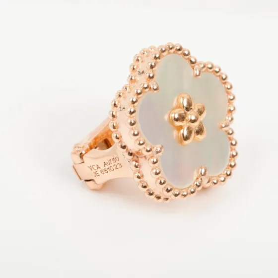 Van Cleef Arpels Lucky Spring Plum Blossom earrings 18K rose gold white mother-of-pearl 15mm diameter