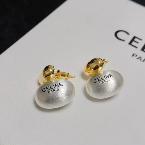 Celine Paris Logo Brushed Oval Drop Earrings earrings polished gold-tone metal brushed silver-tone metal with black engraved logo 1 5cm drop length