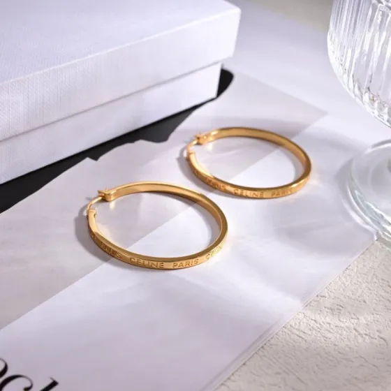 Celine PRECLOUS earrings 18k gold tone metal no accent stones 50mm hoop diameter