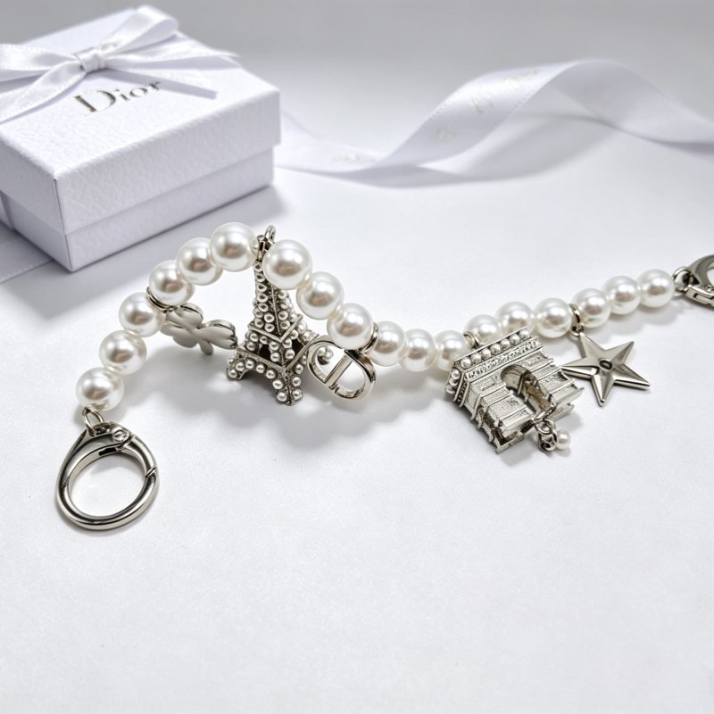 Dior Paris Landmark Charms Pearl Bag Charm Bracelet bracelet Silver-toned metal with white faux pearls 18cm