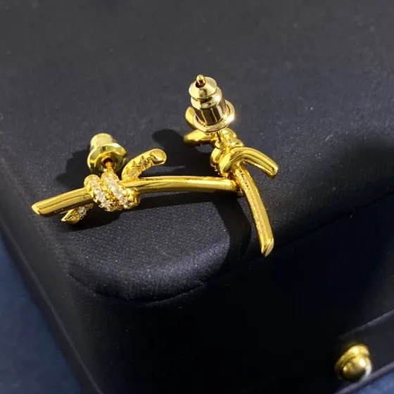 Tiffany Knot earrings yellow gold with clear diamond accents 20mm