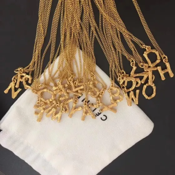 Celine Alphabet Bamboo Initial Pendant necklace gold-tone metal no accent stones 45cm