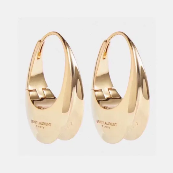 Saint Laurent 1961 Sculpted Hoop earrings polished gold-tone metal no gemstones 3 5cm drop length