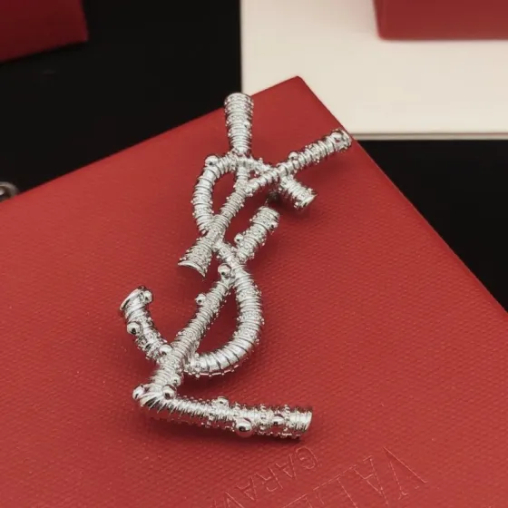 Saint Laurent YXZ0036 Cassandre Monogram Brooch brooch silver-toned metal with clear crystal accents 4 5cm