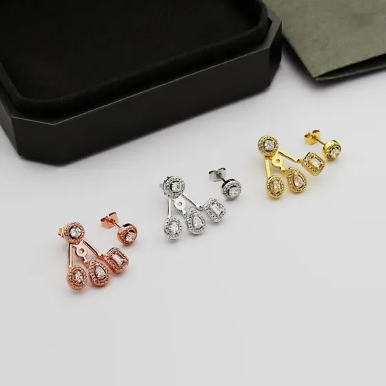 Messika My Twin earrings 18K yellow gold 18K rose gold 18K white gold with clear diamonds 12mm drop length