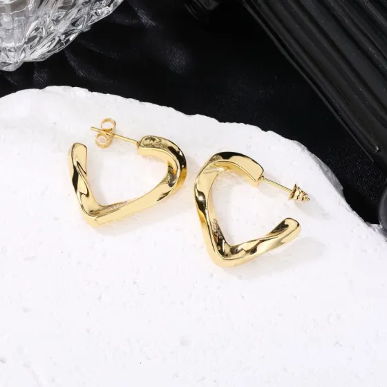 Celine Twisted Open Heart Hoop Earrings earrings polished gold-tone metal no accent stones 2 5cm hoop diameter
