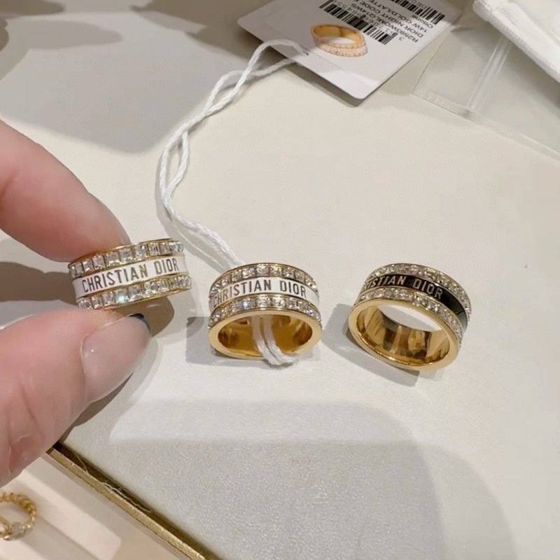 Dior Night Code ring gold-tone metal with clear crystals available with white enamel or black enamel logo band 6 7 8