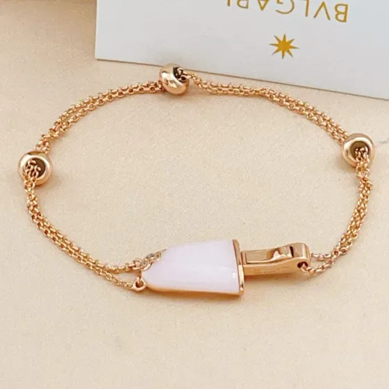 Bvlgari BVLGARIBvlgari Gelato Ice Cream bracelet rose gold metal with pink opal stone and diamond accents adjustable 16-19cm