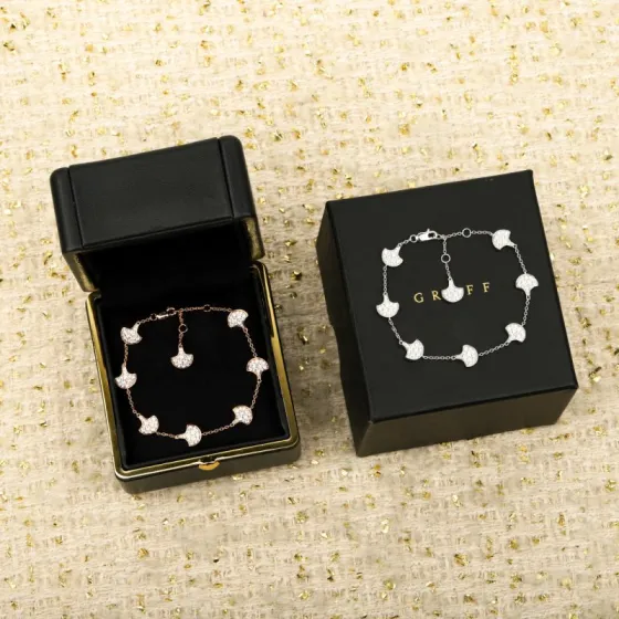 Graff Ginkgo bracelet 18K rose gold 18K white gold with pave diamonds 18cm