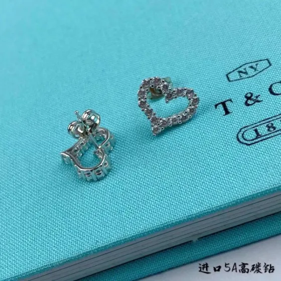Tiffany Co Hearts earrings silver-toned metal with clear gemstones 10mm