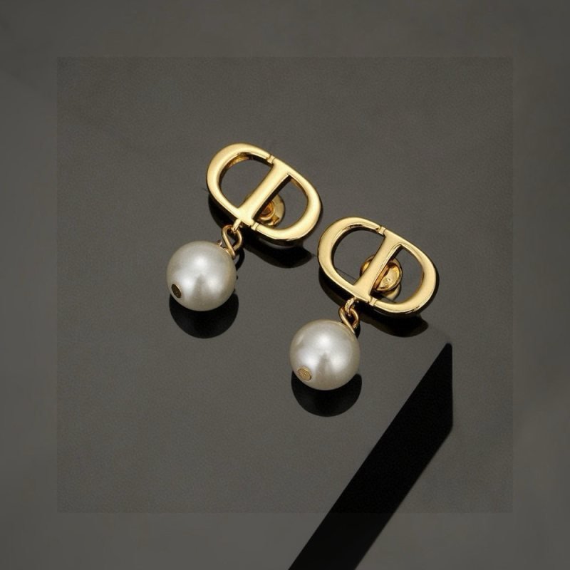 Dior CD Logo Pearl Drop earrings gold-tone metal white pearl 1 5cm drop length
