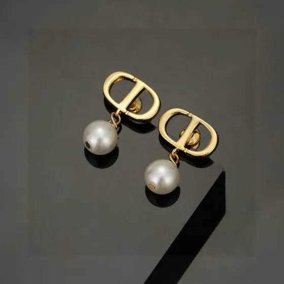 Dior CD Logo Pearl Drop earrings gold-tone metal white pearl 1 5cm drop length
