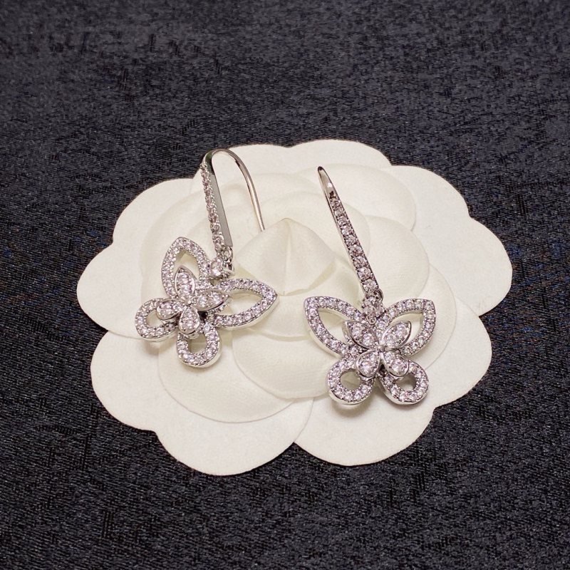 Graff Princess Butterfly earrings white gold with pave white diamonds 3 2cm drop length