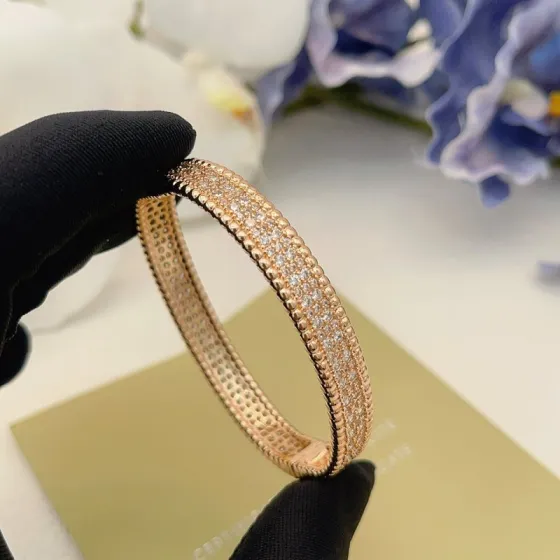 Van Cleef Arpels Perlee bracelet Rose gold with clear diamond pave 17cm