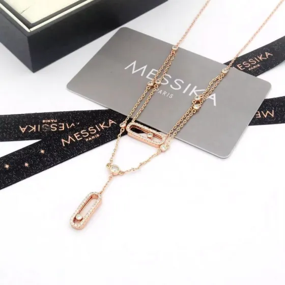 Messika Move Uno Double Chain Y Necklace necklace Rose gold with diamonds 42cm