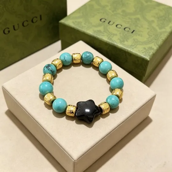 Gucci Anger Forest bracelet gold-tone metal turquoise blue stone black star stone 18cm