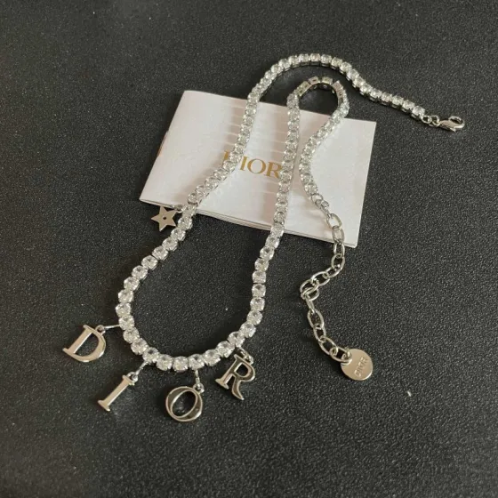 Dior Dio r evolution Crystal Letter Charm Choker necklace silver-toned brass metal with clear faceted crystals 40cm with 5cm extender chain