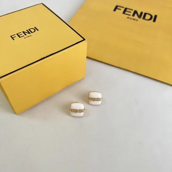 Fendi Fendi Logo Cushion Stud Earrings earrings Gold-tone metal with white pink or black resin accents 1cm stud diameter