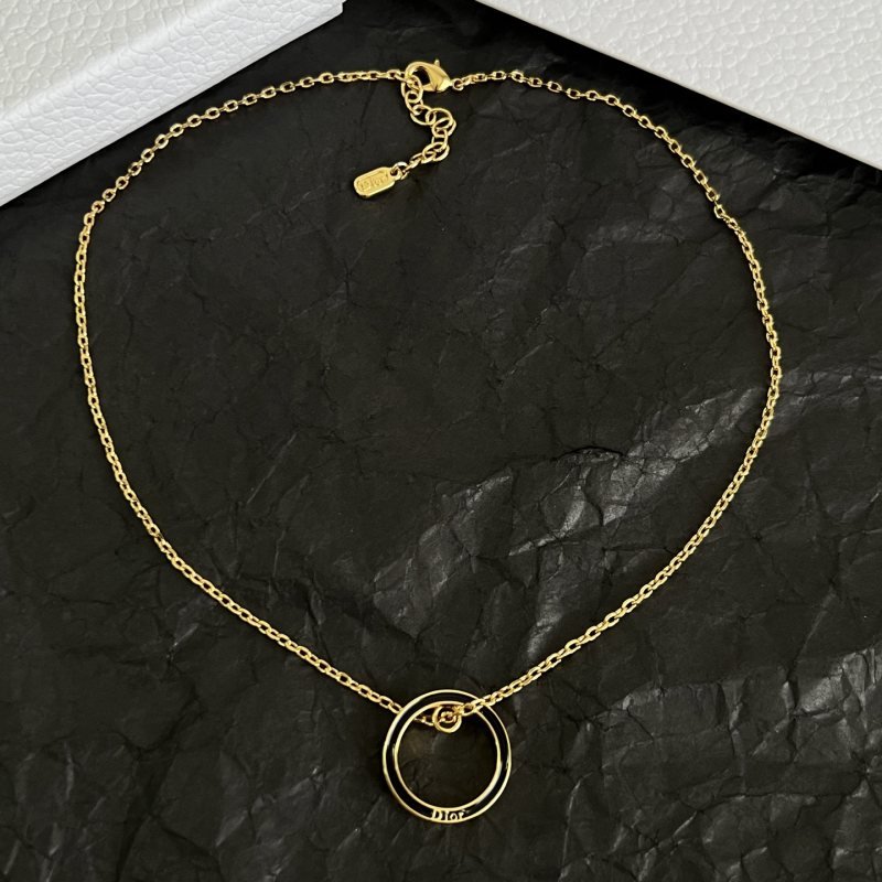 Dior Night Code Circle Pendant Necklace necklace gold-tone metal with black enamel 42cm with 5cm extender