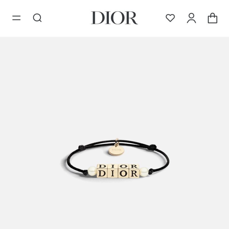 Dior D-Dice bracelet gold-tone metal with white resin beads available with black or light pink cotton cord adjustable sliding knot