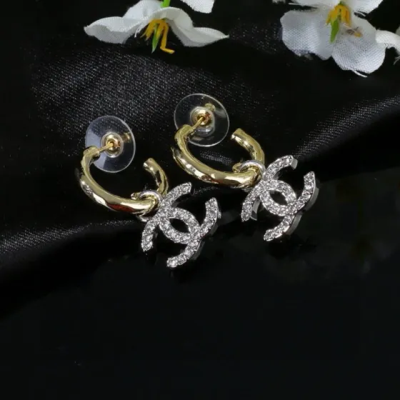 Chanel CC Crystal Drop Hoop Earrings earrings gold-tone metal with clear crystal-embellished silver-tone CC logos 1 5cm hoop diameter