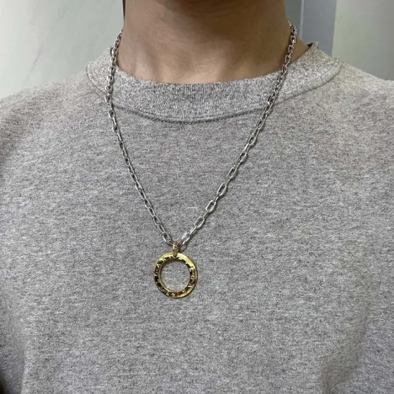 Bvlgari Bvlgari Bvlgari necklace Silver-toned chain gold-toned circular pendant no gemstones 60cm