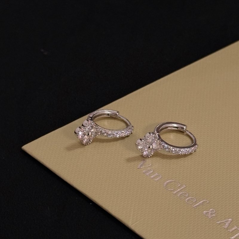 Van Cleef Arpels Alhambra earrings white gold with clear diamonds 12mm hoop diameter