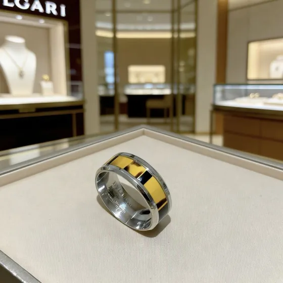 Bvlgari B zero1 ring Silver-toned stainless steel yellow gold black enamel 10